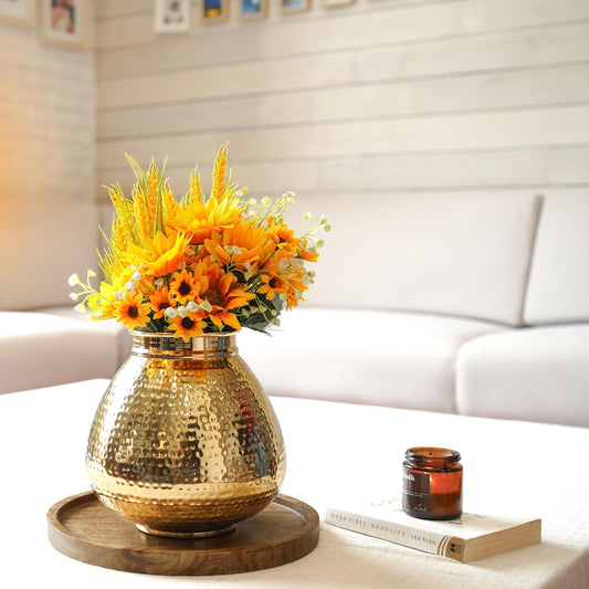 Matki Shape Metal Vase for Home Decor, Hammered Flower Pot for Office Table Decorations, Modern vases, Gift for Diwali Ganpati Onaml