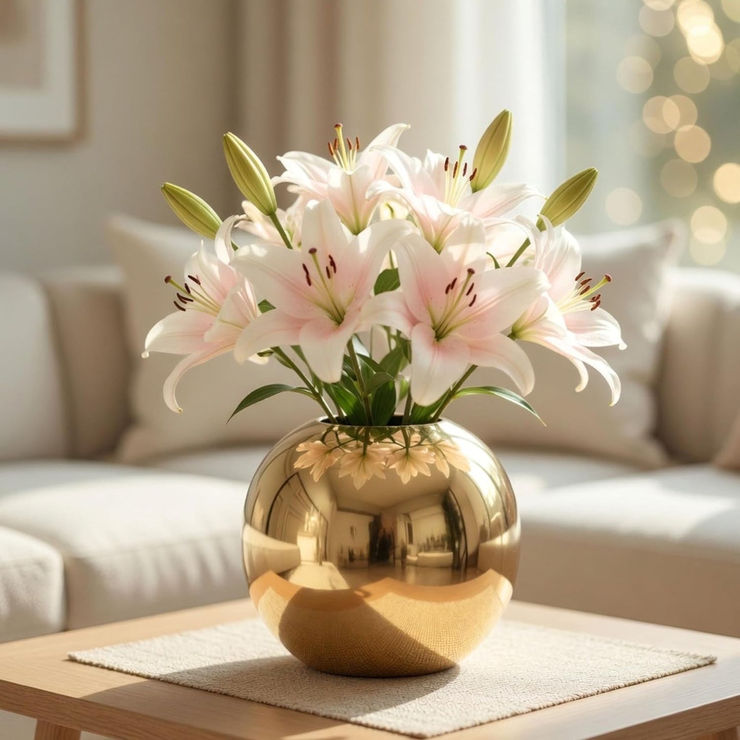 Luna Gold Sphere Metal Vase – Modern Decorative Flower Vase for Coffee Table, Living Room & Bedroom | Luxury Metallic Finish | Elegant Home Décor Gift (Flowers Not Included)