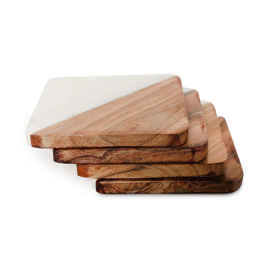 White Marble and Wooden Coasters Set of 4 for Tea Coasters
