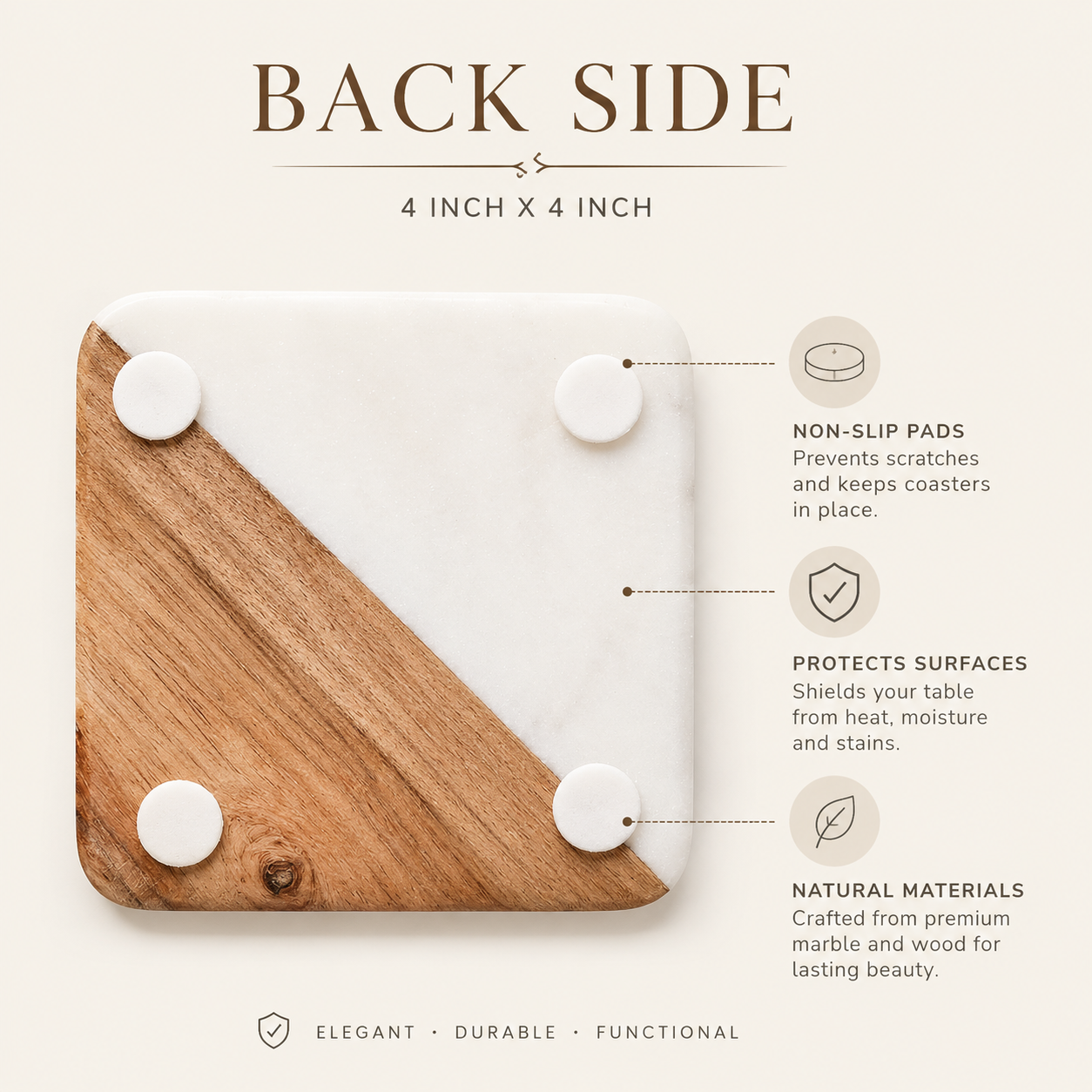 White Marble and Wooden Coasters Set of 4 for Tea Coasters