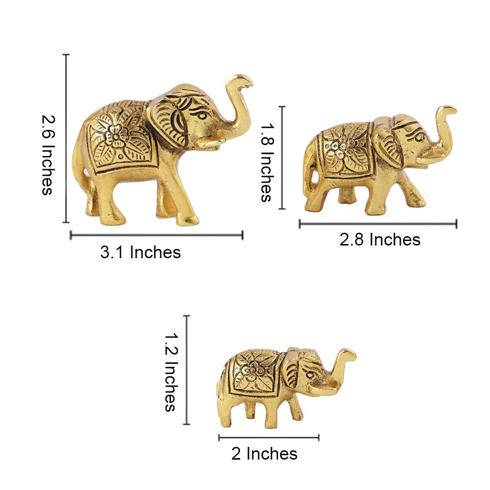 Metal Trunk Up Elephant Family Statue Showpiece Figurine- set of 3