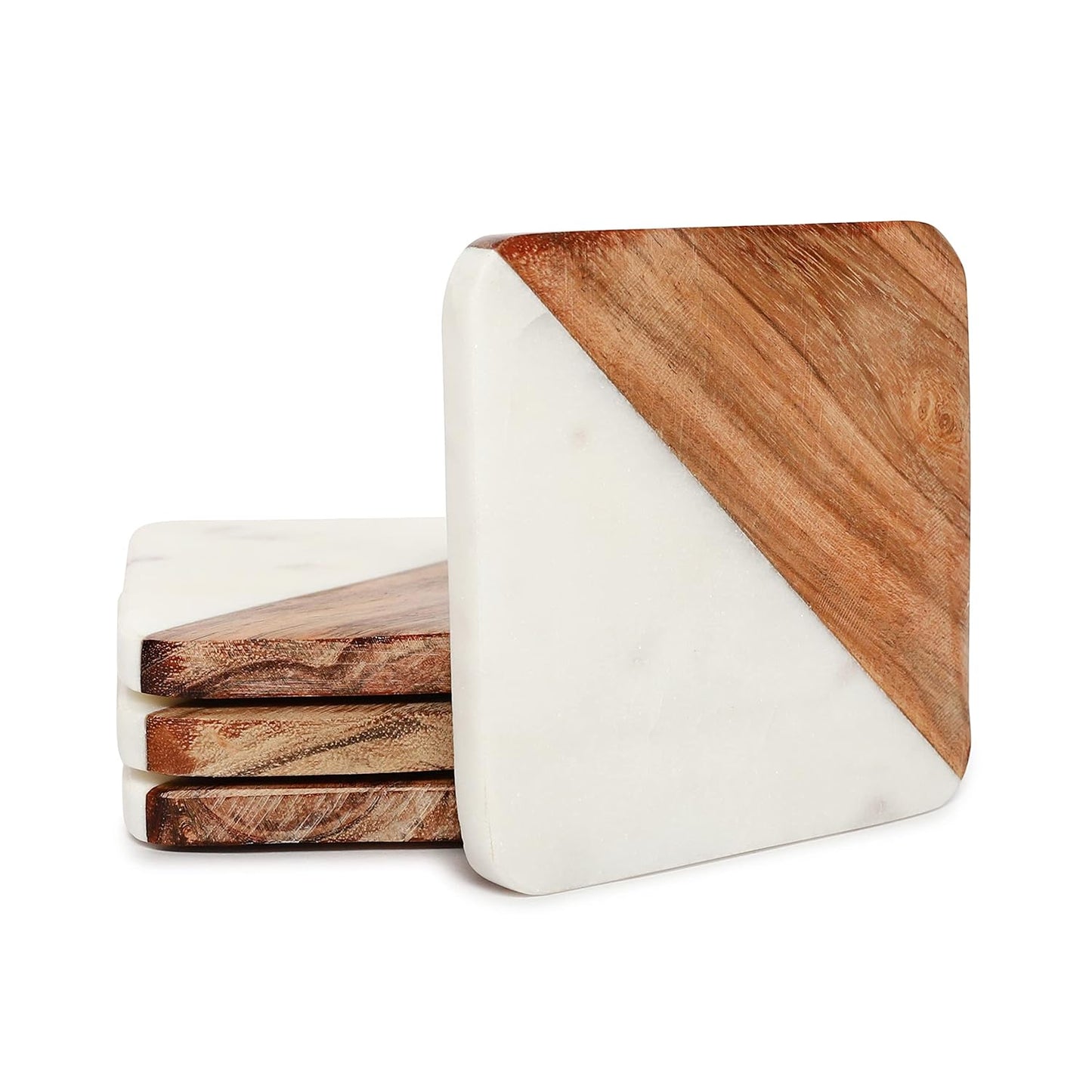 White Marble and Wooden Coasters Set of 4 for Tea Coasters