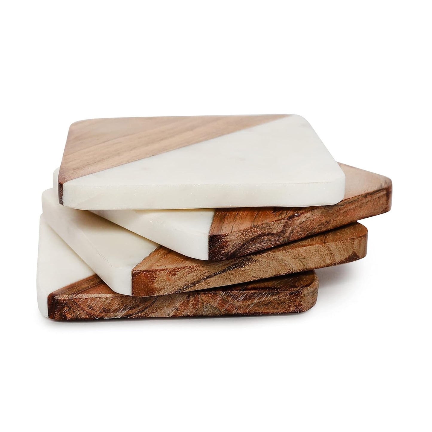 White Marble and Wooden Coasters Set of 4 for Tea Coasters