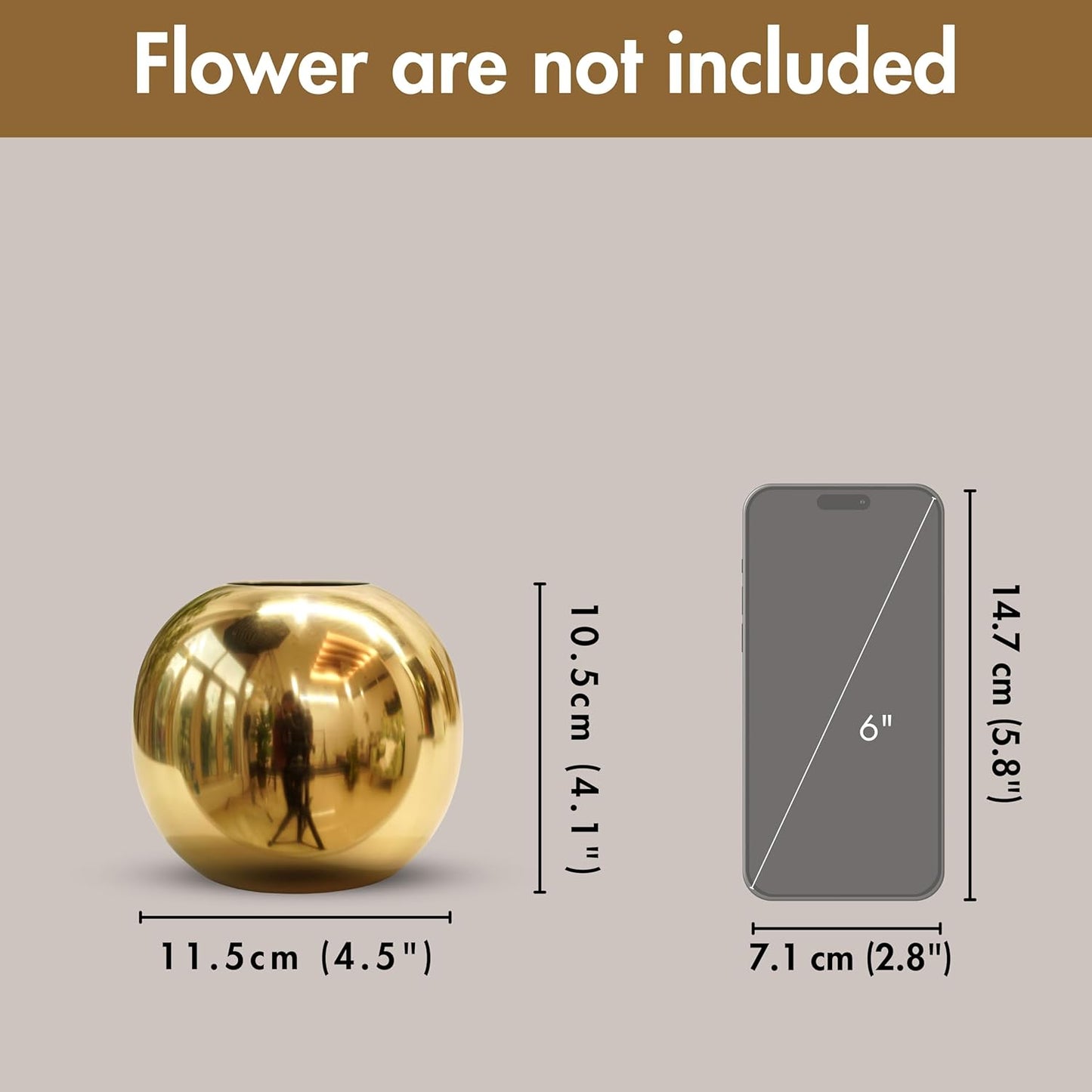Luna Gold Sphere Metal Vase – Modern Decorative Flower Vase for Coffee Table, Living Room & Bedroom | Luxury Metallic Finish | Elegant Home Décor Gift (Flowers Not Included)