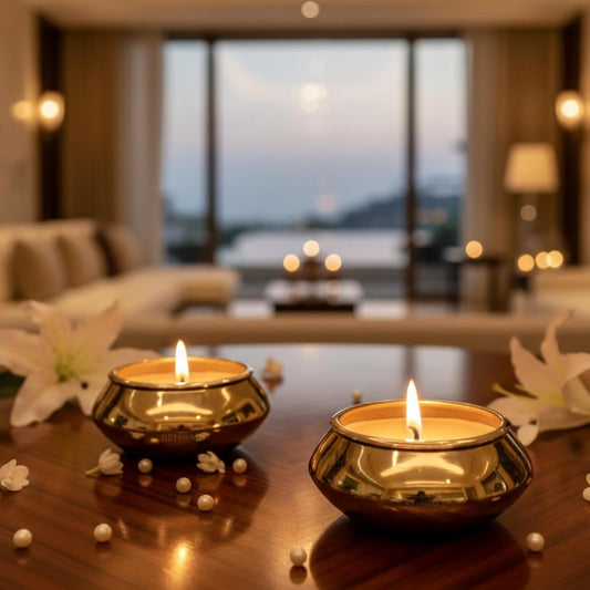 Pebble Pot Metal Scented Candle Set | Gold Decorative Romantic Jar Candles Bowls for Home Décor | Luxury Festive Gifting Living Room Table Décor | Christmas Valentine Gifts (Set of 2)