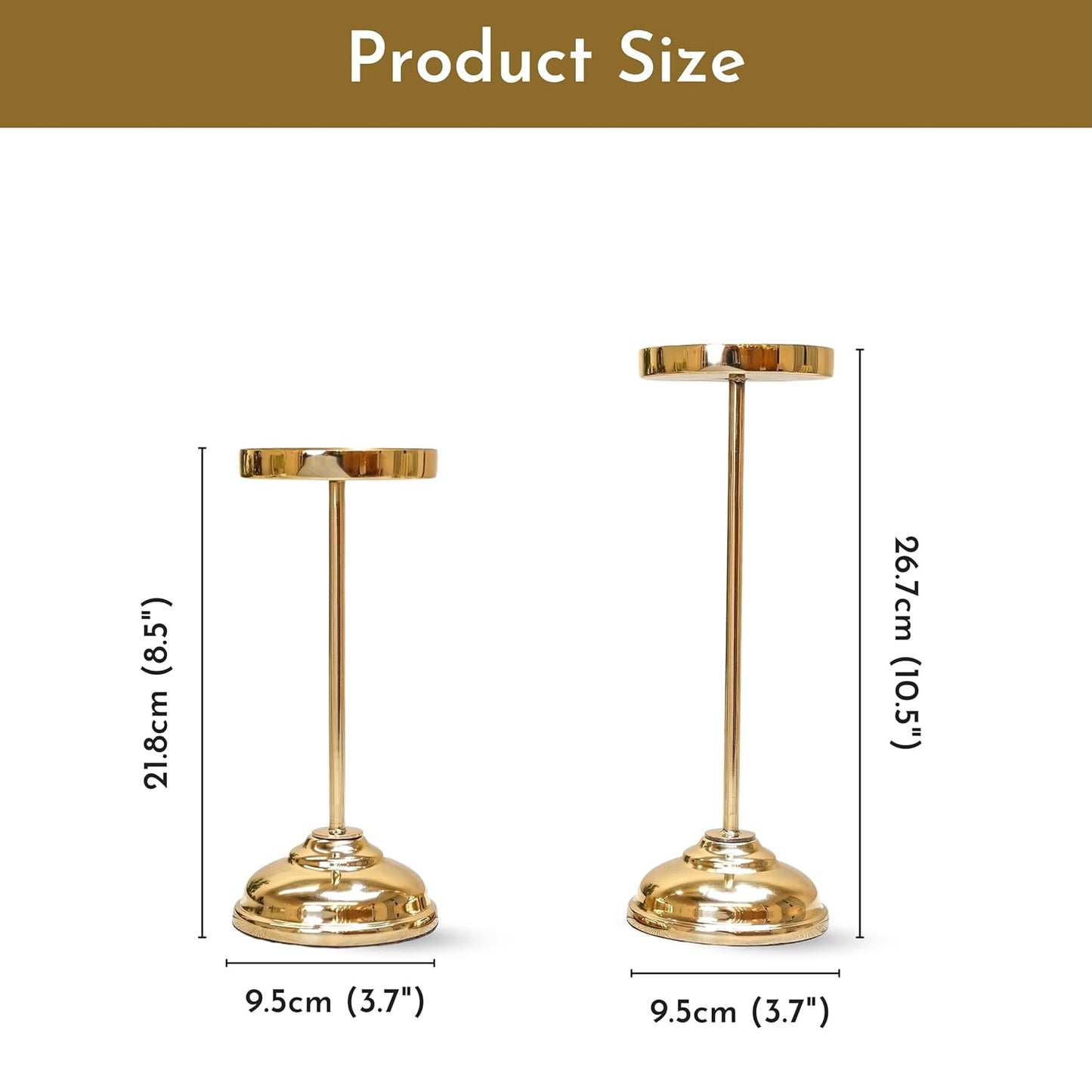 Handcrafted Large Metal Pillar Candle Holders | Table Centerpieces Coffee Tables or Fireplace Mantels | Solid Candles Stand for Christmas, Home Decor, Gift, Valentine's Day | Gold, Set of 2