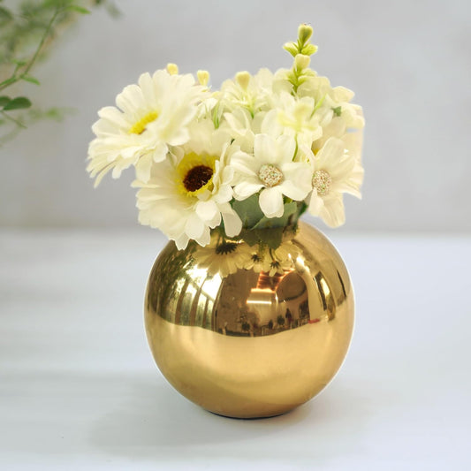 Luna Gold Sphere Metal Vase – Modern Decorative Flower Vase for Coffee Table, Living Room & Bedroom | Luxury Metallic Finish | Elegant Home Décor Gift (Flowers Not Included)