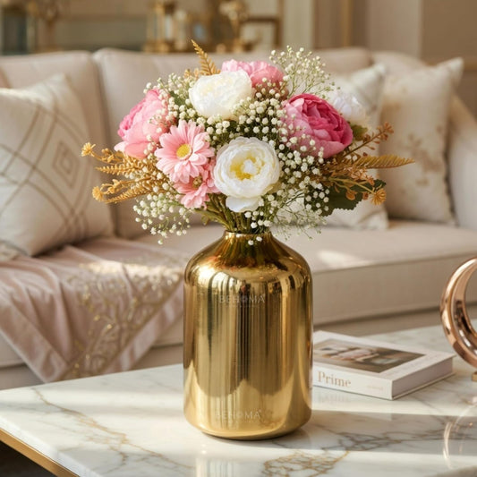 Metal Flower Vase for Home Decor Bedroom Living Room Office Wedding | Table Decorative Item for Festivals Birthday Gold (Flower Not Included, Modern)
