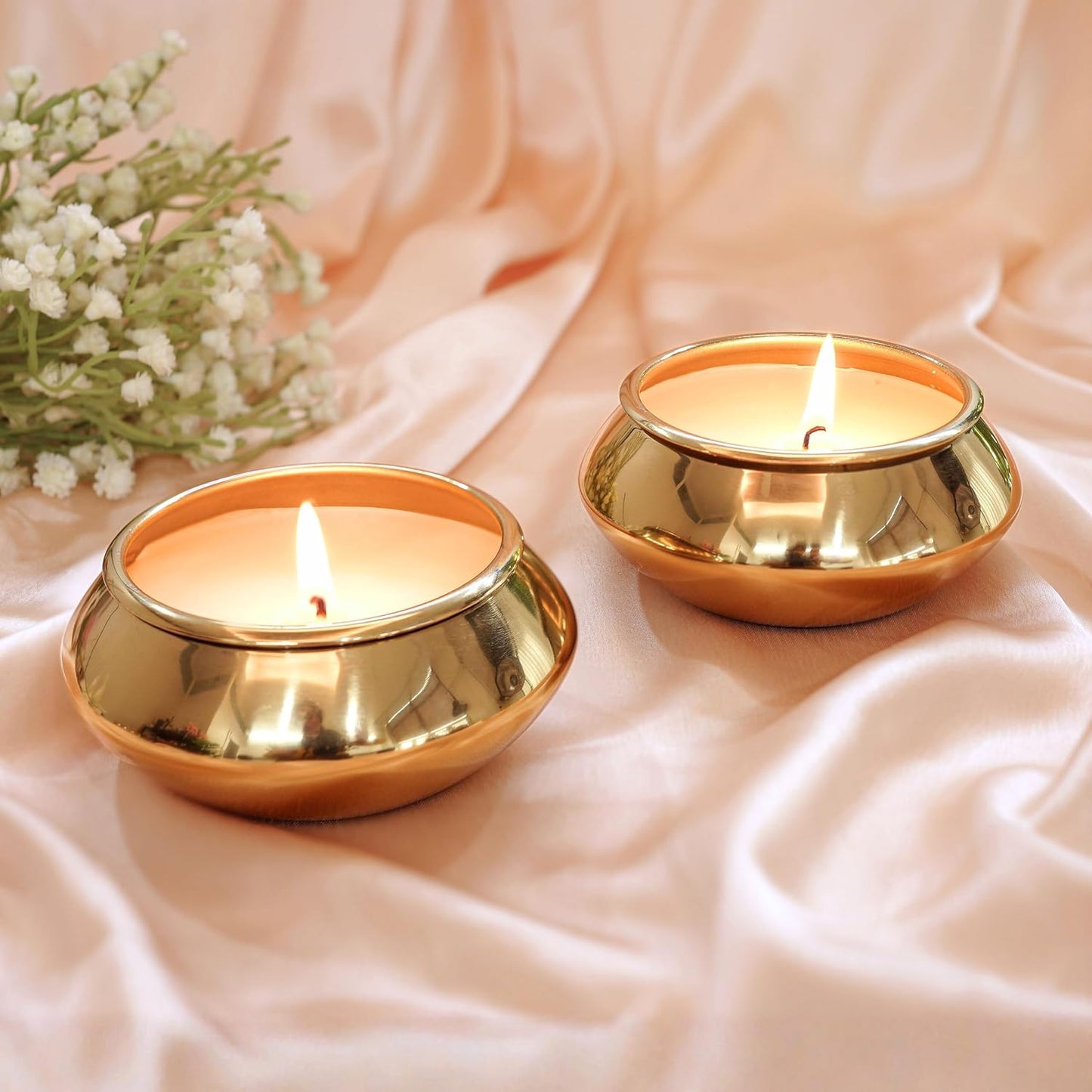 Pebble Pot Metal Scented Candle Set | Gold Decorative Romantic Jar Candles Bowls for Home Décor | Luxury Festive Gifting Living Room Table Décor | Christmas Valentine Gifts (Set of 2)