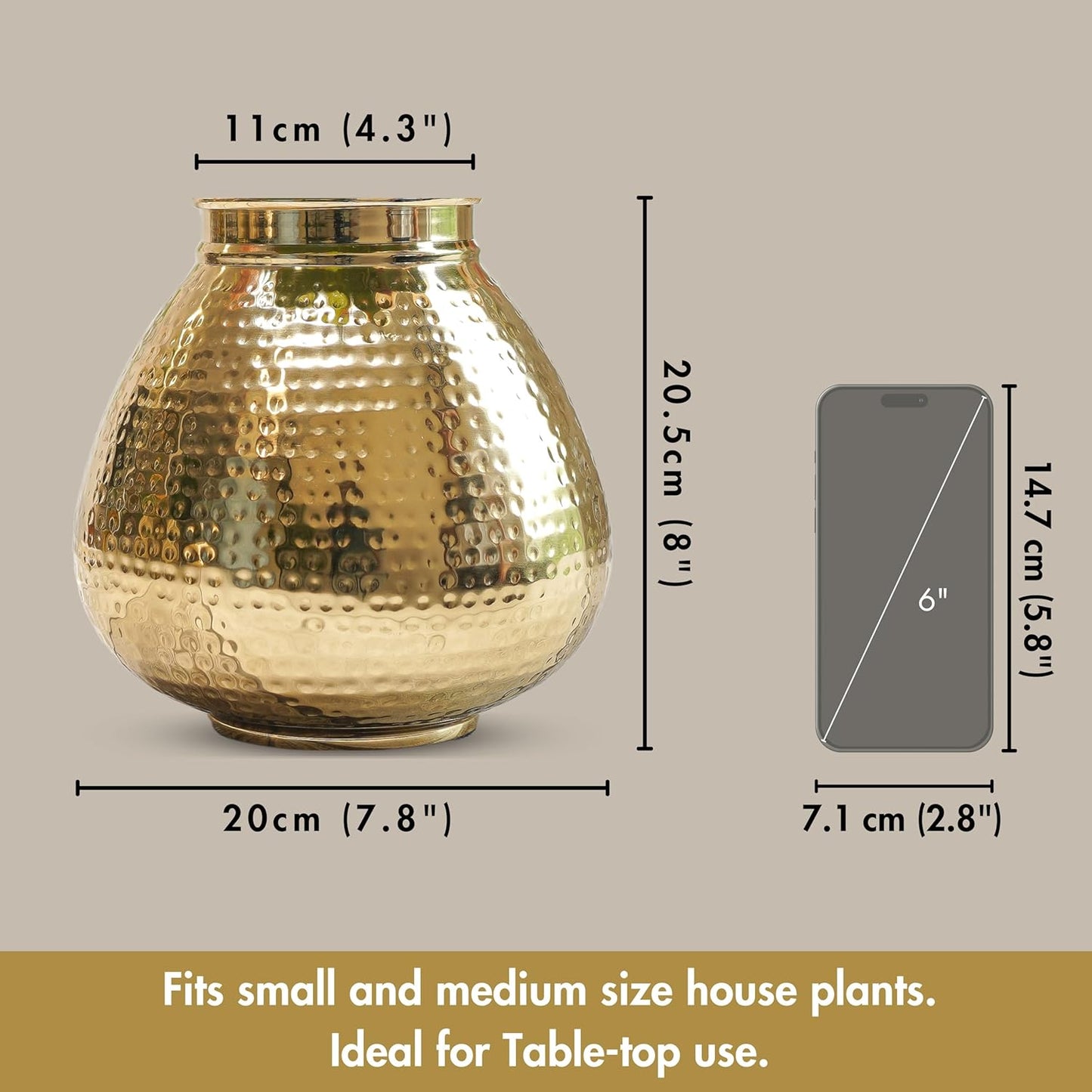 Matki Shape Metal Vase for Home Decor, Hammered Flower Pot for Office Table Decorations, Modern vases, Gift for Diwali Ganpati Onaml