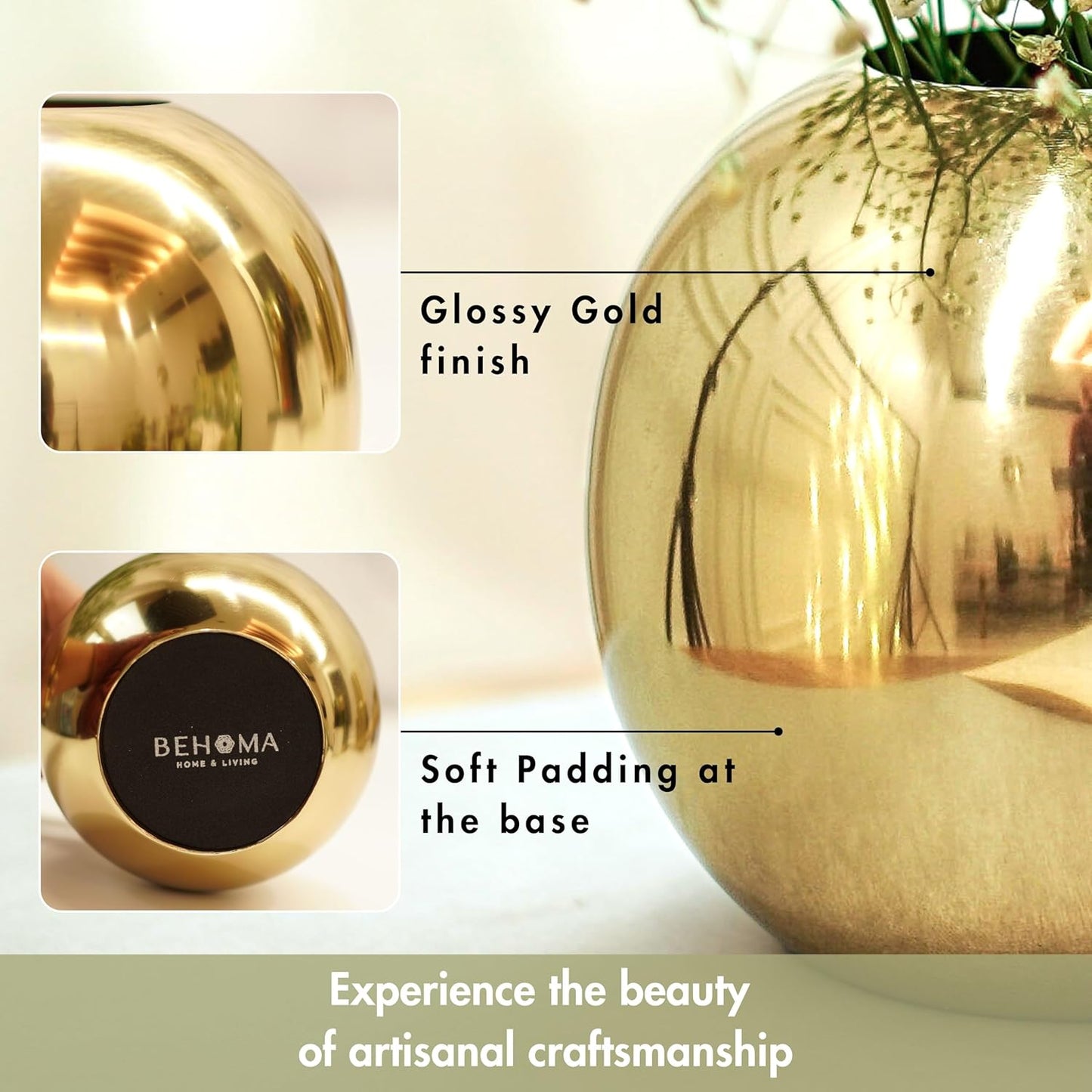 Luna Gold Sphere Metal Vase – Modern Decorative Flower Vase for Coffee Table, Living Room & Bedroom | Luxury Metallic Finish | Elegant Home Décor Gift (Flowers Not Included)