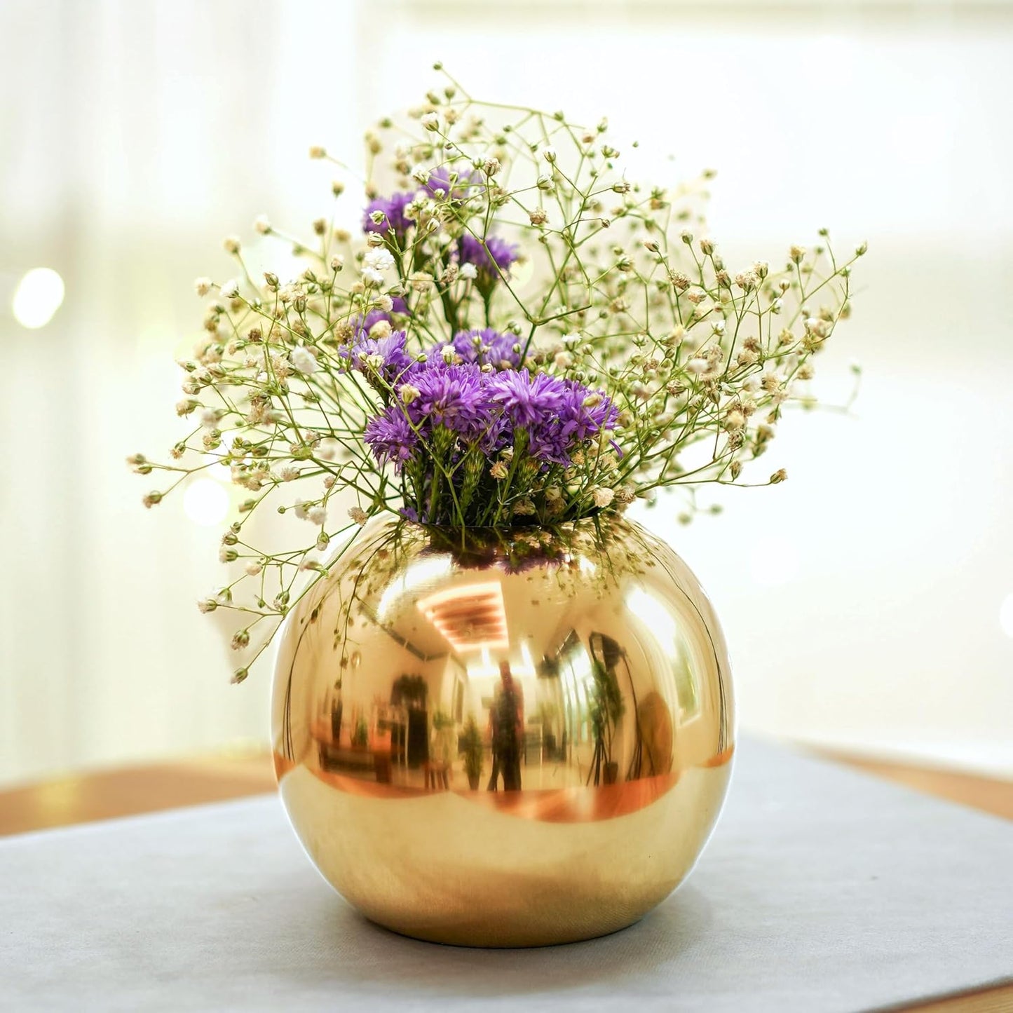 Luna Gold Sphere Metal Vase – Modern Decorative Flower Vase for Coffee Table, Living Room & Bedroom | Luxury Metallic Finish | Elegant Home Décor Gift (Flowers Not Included)