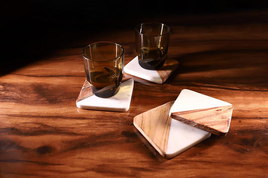 White Marble and Wooden Coasters Set of 4 for Tea Coasters