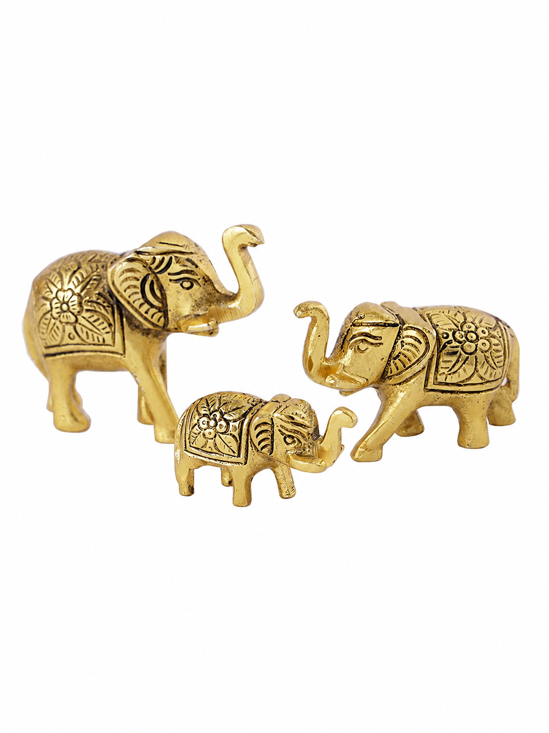 Metal Trunk Up Elephant Family Statue Showpiece Figurine- set of 3