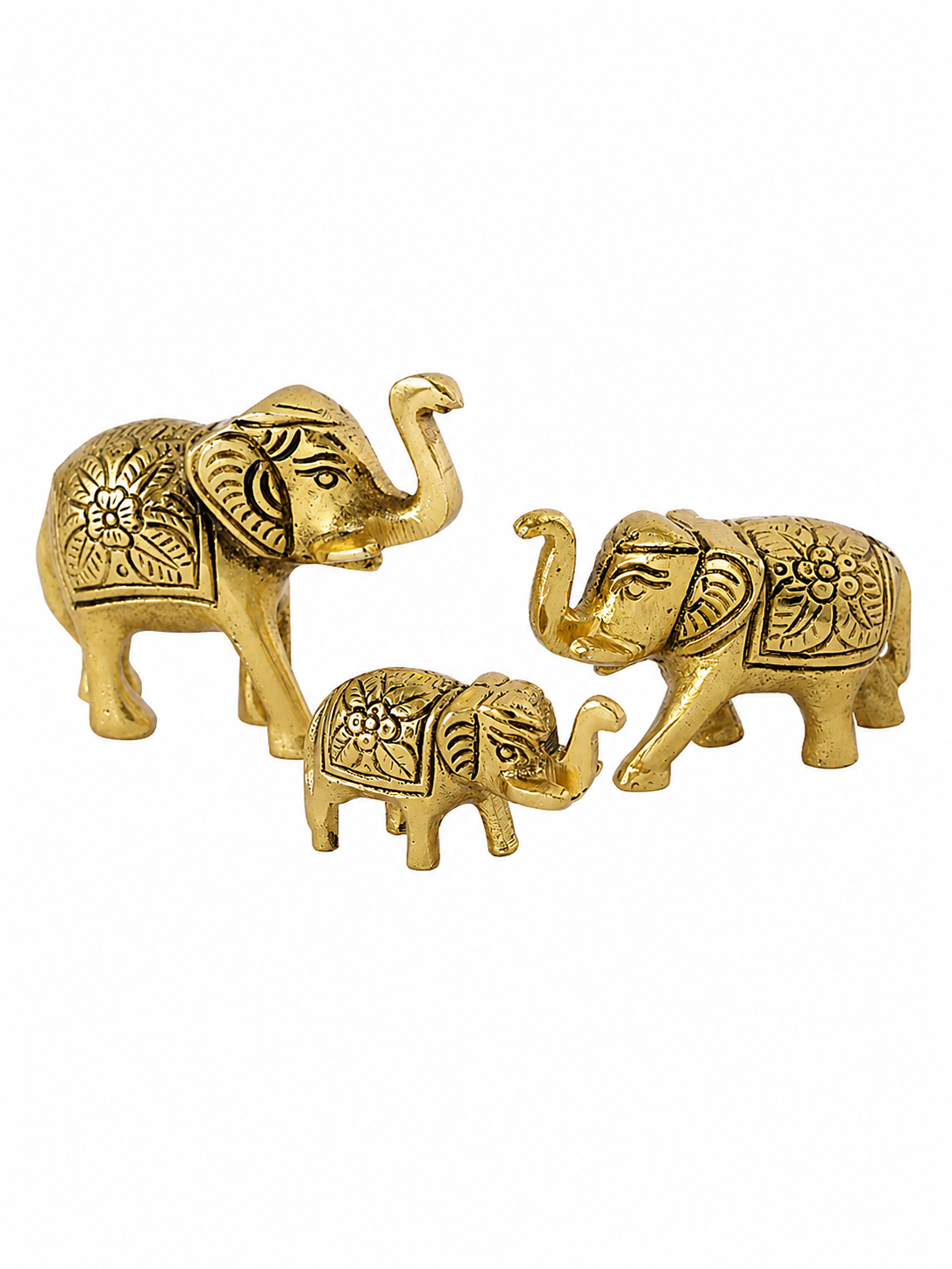 Metal Trunk Up Elephant Family Statue Showpiece Figurine- set of 3